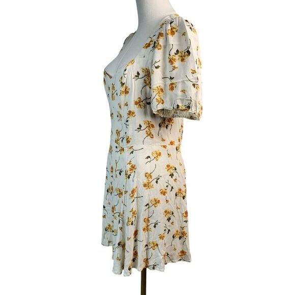 Reformation Size 10 Yellow Floral Short RTR Dress Sweetheart Neck Open Back - Picture 7 of 16